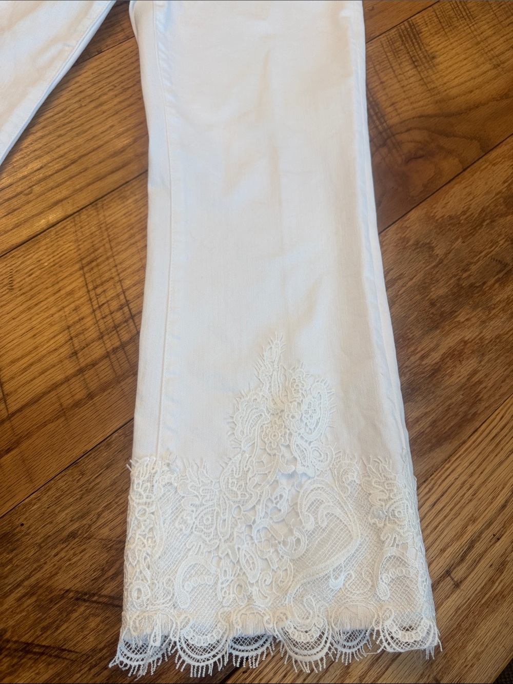 White Lace-Hem Crop Jeans